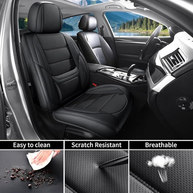 Car Seat Covers Full Set fit for Chevrolet/Chevy HHR 2006-2011 , Premium Faux Leather Waterproof Car Seat Protectors with Lumbar Support, Breathable Anti-Slip Auto Seat Covers Full Set(Black,Full set)