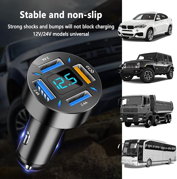 66W Fast USB Car Charger Fast Charge with Voltmeter LED Light Display Car Charger Adapter Compatible for iPhone 14/13/12/11pro/x/8/S22/S22+/Ultra/S21/S10/S9