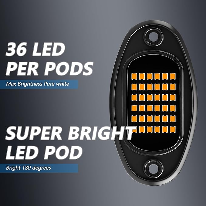 GSRECY Rock Lights Ultra Bright LED Neon Underglow Lights Waterproof for Trucks Pickup SUV UTV ATV RZR Car Boats Motorcycle (Yellow, 16 Pods+ 33ft Wire Harness)