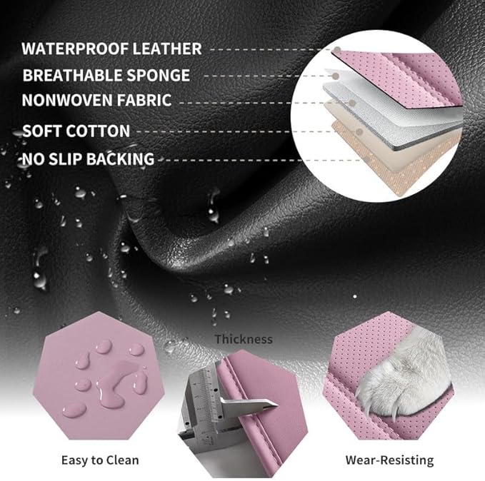Car Seat Covers Full Set Custom Fit for Ford Fiesta 2011-2019 - Premium Leather with Lumbar Support, Breathable, Anti-Slip & Excellent Seating Experience (Pink, Full Set)