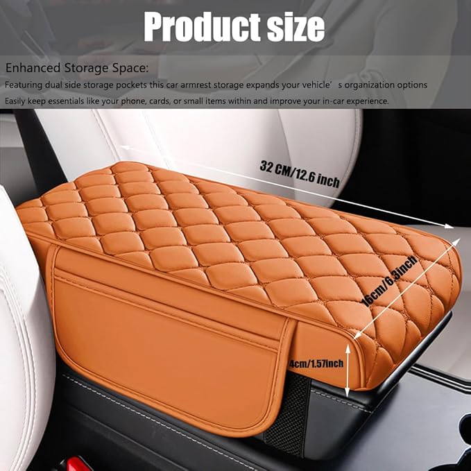 Universal Memory Cotton Car Armrest Box Pad, 2026 New Leather Car Armrest Box Pad with 2 Storage Bags, Auto Armrest Seat Box Cover, Center Console Cover Cushion for SUV, Car, Truck (Grey)