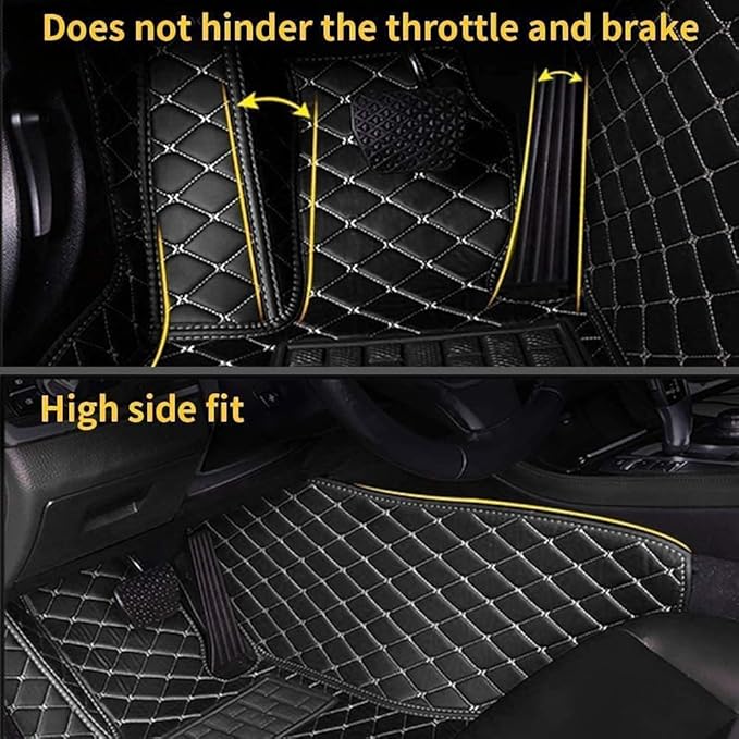 Custom Car Floor Mat Compatible with 97% Car Models Luxury Leather All Weather Waterproof Anti-Skid Full Coverage Car Mats (Black Yellow)