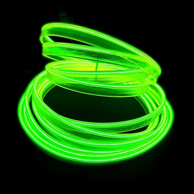 MaxLax Lemon Green LED Neon Car Interior Lighting Strip - 3m Flexible 12V EL Wire with Built-in Fuse Protection for Automotive Interior Customization, Featuring 6mm Sewing Trim for Easy Installation.