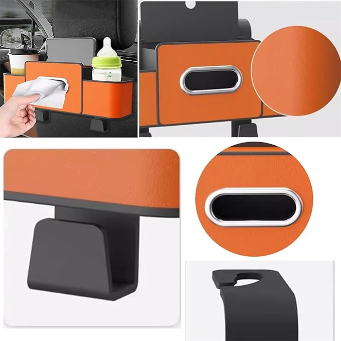 Car Organizers and Storage Box Behind Seat, Car Organizer Back of Seat, 4 in 1 Multifunctional Cars Organizer, For Snacks, Drinks, Bag Hook, Keep Tidy & Organized (White)