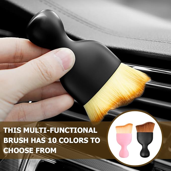 Blilo Car Interior Detailing Brush with Dust Cover, Auto Soft Hair Cleaning Brushes, Scratch Free Curved Dirt Collectors, for Vehicle Dashboard Air Conditioner Vents Leather(White/Red)