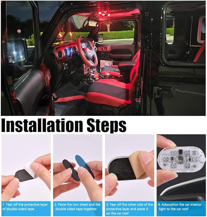 4PCS Wireless Car Interior LED Lights USB Rechargeable Car LED Touch Light with 6 Super Bright LED Lamp Beads Car Interior Ambient Light Universal Vehicle Accessories for Car Decor