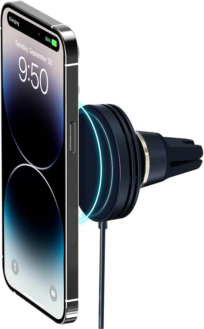 iOttie Velox Mini MagSafe Compatible Air Vent Car Mount in Midnight Blue with Wireless Charging. Compatible with MagSafe iPhones Including iPhone 12/13/14/15/16/17 Series (Car Charger Not Included)