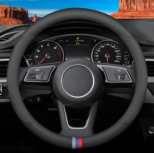 Custom-Fit for BMW Steering Wheel Cover, Premium Leather Car Steering Wheel Cover with Logo, Non-Slip, Breathable, for B-MW Accessories (D-Style,for BMW)