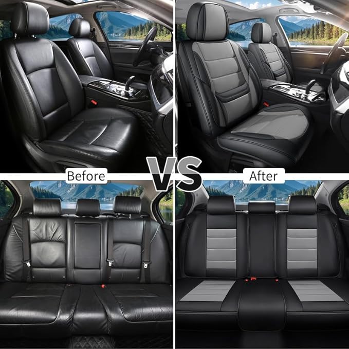 Car Seat Covers Custom Fit for Chevrolet/Chevy Sonic 2011-2020 , Premium Faux Leather Waterproof Car Seat Protectors with Lumbar Support, Breathable Anti-Slip Easy to install(Black&Gray,Full set)