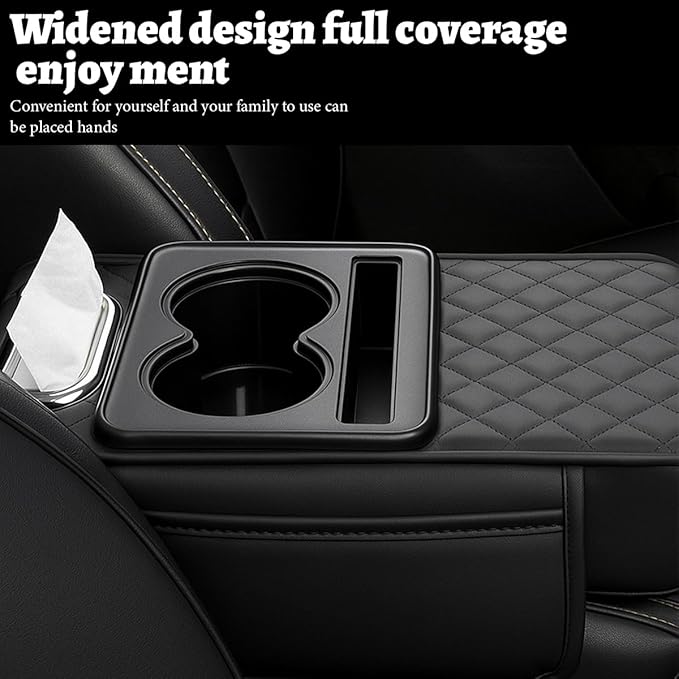 Car Center Console Cover, Memory Foam Nappa Leather Vehicle Armrest Cushion with Tissue Box, 2 Storage Bag & Holder, Automotive Arm Rest Protector Accessories, Universal Fit (Black/Red)