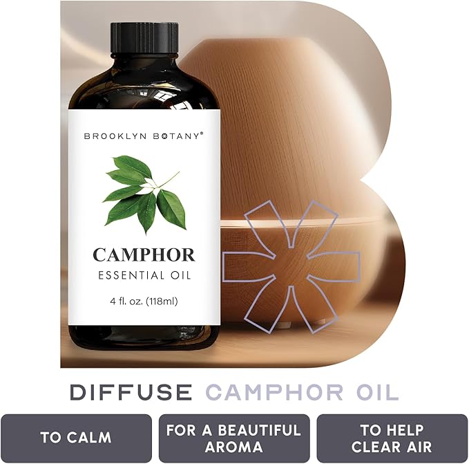 Brooklyn Botany Camphor Essential Oil - Huge 4 Fl Oz - 100% Pure and Natural - Premium Grade with Dropper - for Aromatherapy and Diffuser