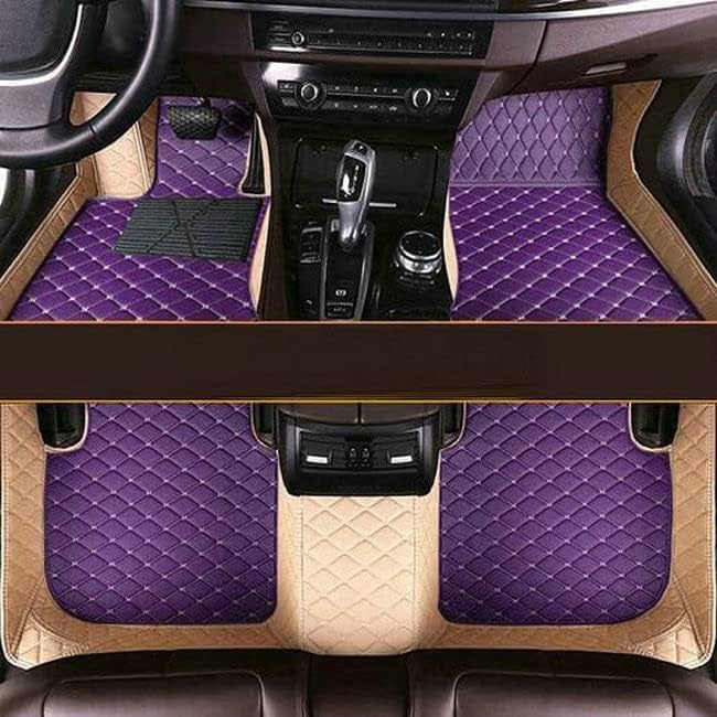 Custom Making Car Floor Mats for 90% Car Model Luxury Leather All Weather Waterproof Anti-Skid Full Coverage Liners (Purple and Beige)