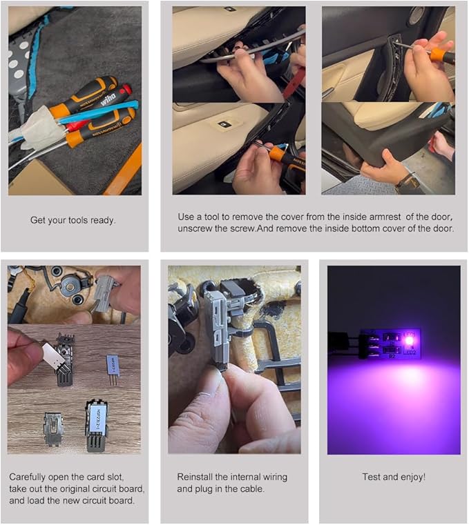 NJSBYL 10PCS Door Pocket Penal Ambient Circuit Board for B-MW X1 2016-2022, Gran Turismo 2020-2017, 7 Series F01/LWB F02 LCI 2012-2015 Interior Door Panel Light Purple-White Courtesy Light Kit