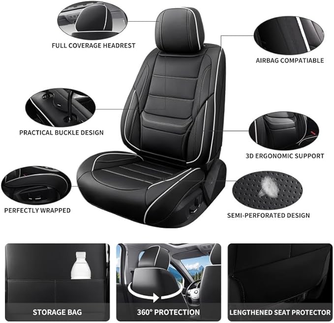 Car Seat Covers Custom Fit for Chevrolet/Chevy Colorado 2015-2026 , Premium Faux Leather Waterproof Car Seat Protectors with Lumbar Support, Breathable Anti-Slip Easy to install(Black&White,Full set)