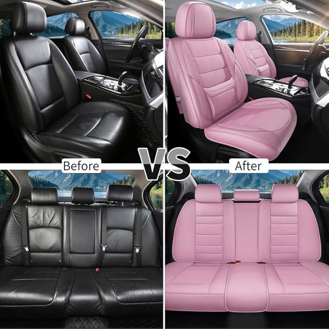 Car Seat Covers Full Set Custom Fit for Ford Bronco 4-Door/Bronco Sport 2021-2025 - Premium Leather with Lumbar Support, Breathable, Anti-Slip & Excellent Seating Experience (Pink, Full Set)