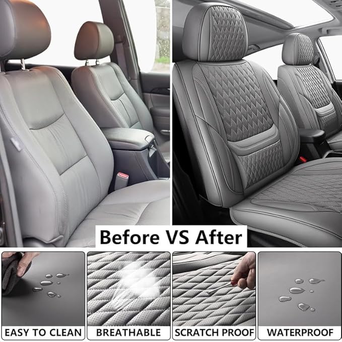 Car Seat Covers Full Set Custom Fit for Mercury Mariner 2005-2011 - Premium Faux Leather with Lumbar Support | Breathable, Waterproof, Anti-Slip, Durable (Gray,Full Set)