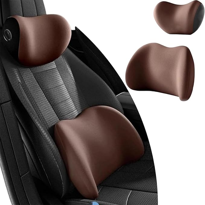 Headrest Lumbar Pillows Car Seat for Honda HRV CRV CRZ BRV 2001-2025, Ergonomic Neck Back Support Cushion, Comfortable Breathable Washable Cover, Memory Foam, Brown