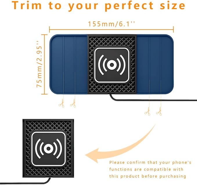 Wireless Charging Pad for Car for Ford F-150 Lightning 2022-2025, DIY Trim-to-Fit Slim Non Slip Fast Charger Car Wireless Charging Pad 30CM Cable,A&30cm Type-C Plug Cable
