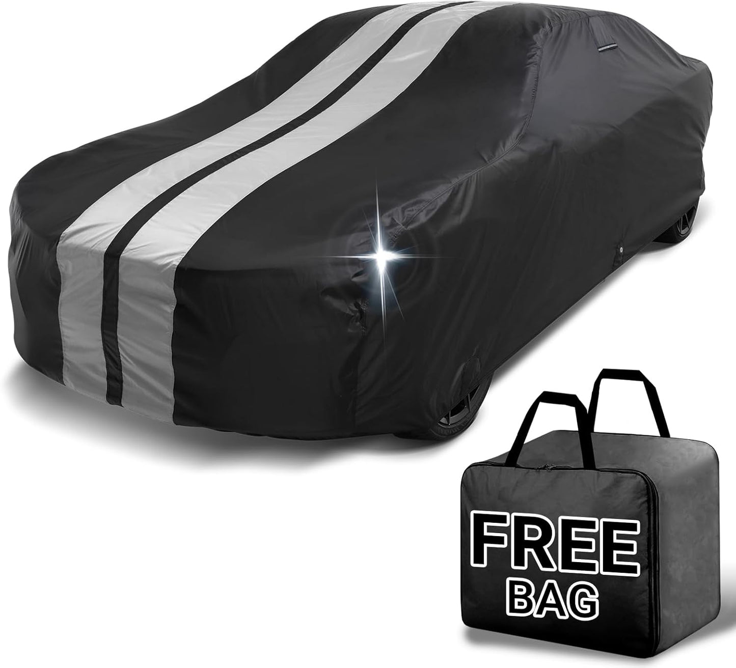 iCarCover Custom Car Cover for Chevy Del Ray (1954-1957) Waterproof All Weather Rain Snow UV Sun Protector Full Exterior Indoor Outdoor Car Cover (Stripe - Black/Gray)