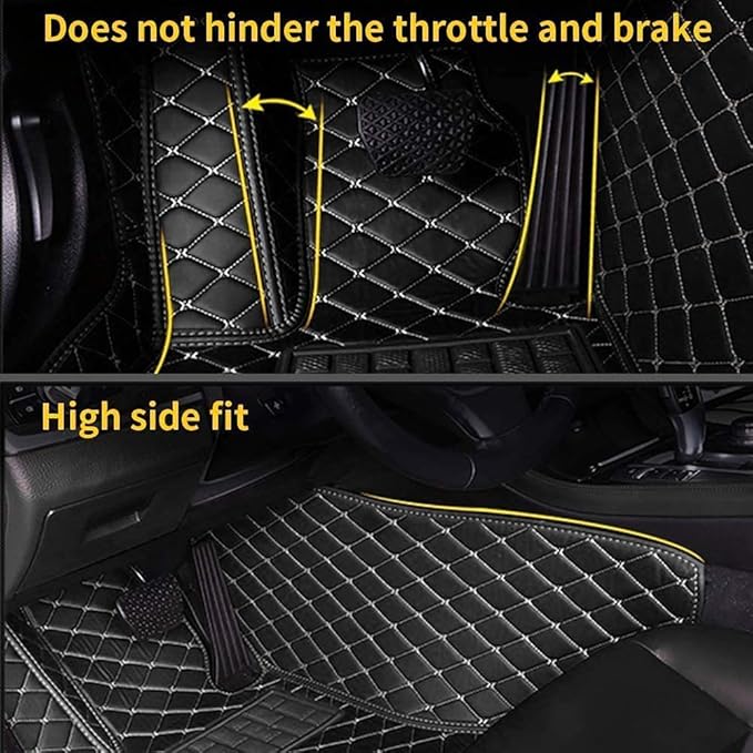 Custom Making Car Floor Mats for 90% Car Model Luxury Leather All Weather Waterproof Anti-Skid Full Coverage Liners (Black and Brown)