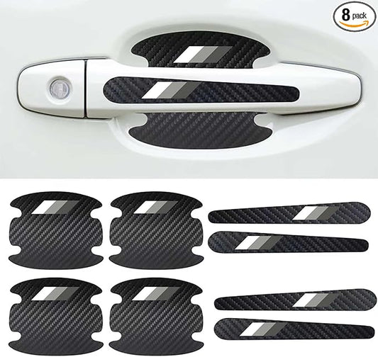 8PCS Stylish Car Scratch Protectors, Tri-Color 3 Colors Carbon Fiber Bowl Sticker, Universal Paint Guard Cover, Personalized Door Handle Cup Protector