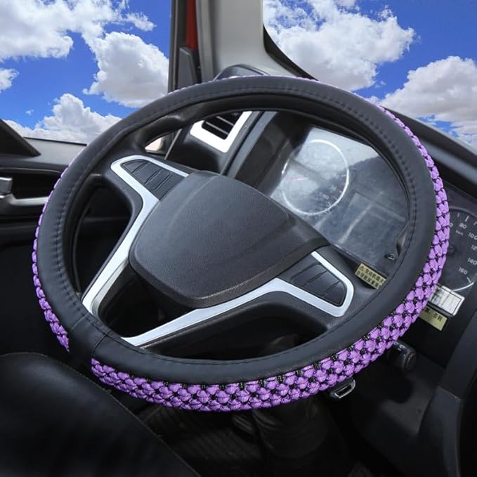 Size 16-20 Inch Ice Silk Ventilation Multi-Style Comfy Grip Steering Wheel Cover for Truck, Bus, Big Rig Trucker,SUV， Anti-Slip Design 16-20 Inch (Purple, 17)