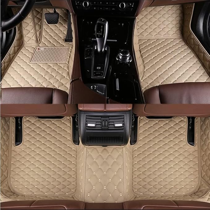 Customize Making Car Floor Mats for 99.99% Sedan SUV Pickup Truck Full Coverage Men Women Cute Leather Protection Pads Non-Slip Floor Liners (Beige)