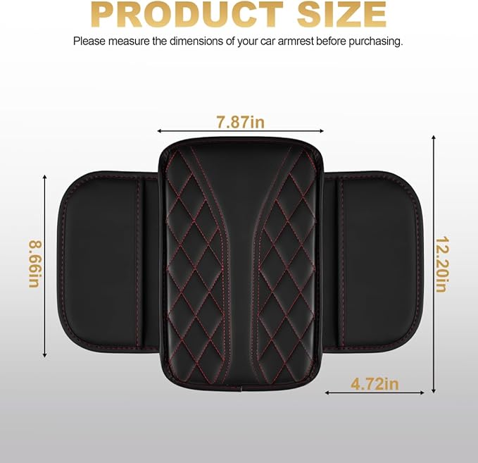 Center Console Cover Fit for Land Cruiser Scratch & Wear Resistant Waterproof Middle Console Cover with 2 Storage Bags(Black&Redline)