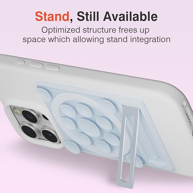SEMBO Silicone Suction Phone Case Adhesive Sticky Grip Stand with Mag-Back for MagSafe Car/Wall Mounts, Strong Magnetic Holder for Fridge, Gym Equipment, Shower, Hands-Free Selfie (Blue, Magnetic)