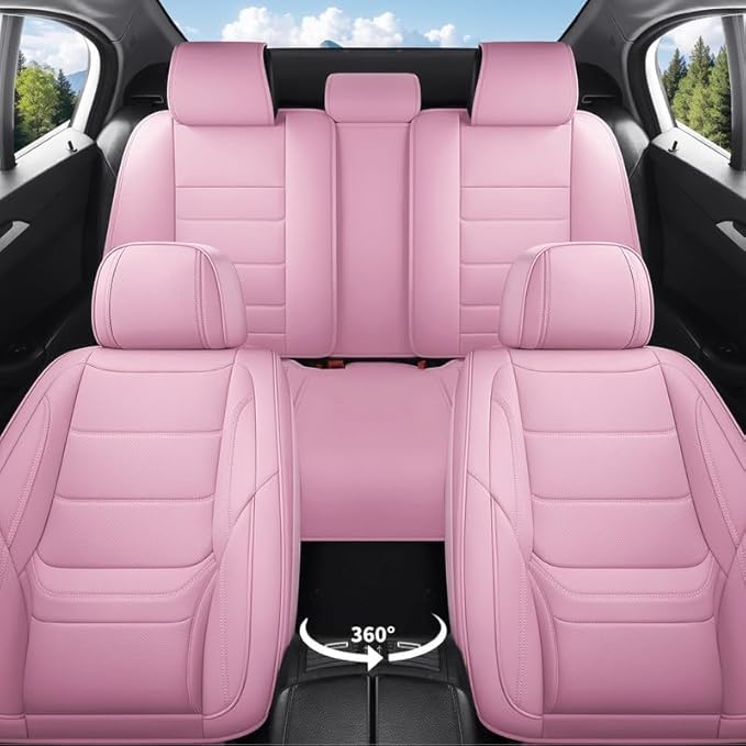 Car Seat Covers Custom Fit for Chevrolet/Chevy Colorado 2015-2026, Premium Faux Leather Waterproof Car Seat Protectors with Lumbar Support, Breathable Anti-Slip Easy to Install(Pink,Full Set)