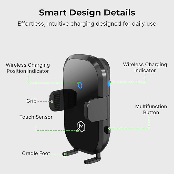 Wireless Car Charger Mount - Auto Scan & Auto Grip Car Phone Mount - Compatible with iPhone 14/15/16/17 & iPhone Air - Fast Charger Car Mount Accessories for Cup Holder