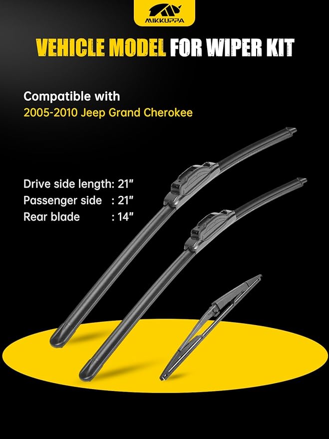 MIKKUPPA 21"+21"+14" Windshield Wipers Blades Replacement for 2005-2010 Jeep Grand Cherokee, U/J HOOK Front & Rear All Season Wiper Blades Set(Pack of 3)