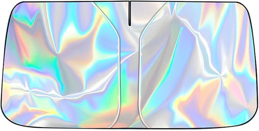 Car Windshield Sun Shade with Storage Pouch, Foldable Laser Titanium Silver Front Window Shield Blocker Screen Visor Protector Cover, Keep Interior Cool, Universal Fit for Car,Truck,SUVs (L)