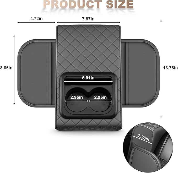 Center Console Cover Fit for Highlander Faux Leather Car Armrest Cushion with Storage Bags, Cup Holder ＆ Phone Storage Multifunctional Middle Console Cover(Grey)