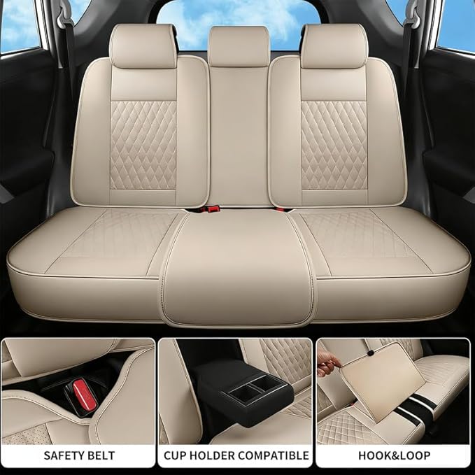 Car Seat Covers Full Set Custom Fit for Mercury Milan 2006-2011 - Premium Faux Leather with Lumbar Support | Breathable, Waterproof, Anti-Slip, Durable (Beige,Full Set)