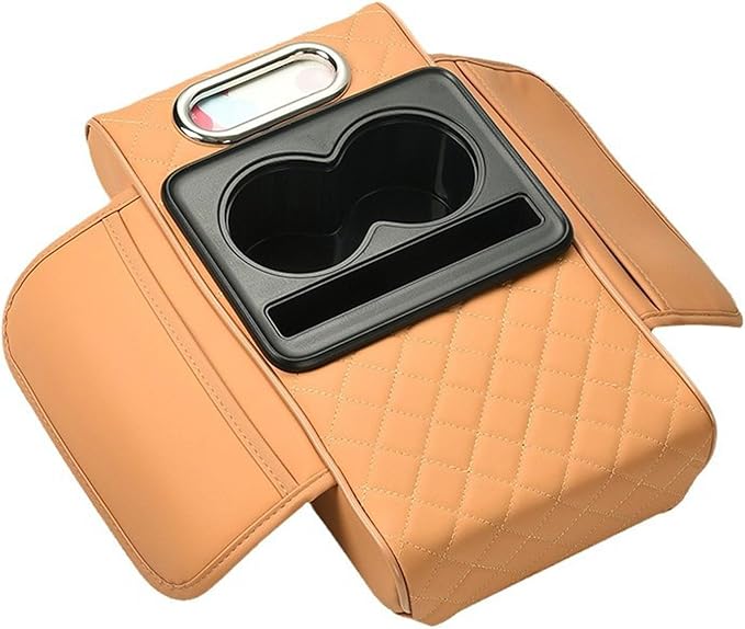 Car Armrest Cushion for Toyota Corolla X E140, E150 2006 2007 2008 2009 2010 2011 2012, Car Center Console Cover Armrest Pad with Cup Holder and Tissue Box, Car Accessories,Orange