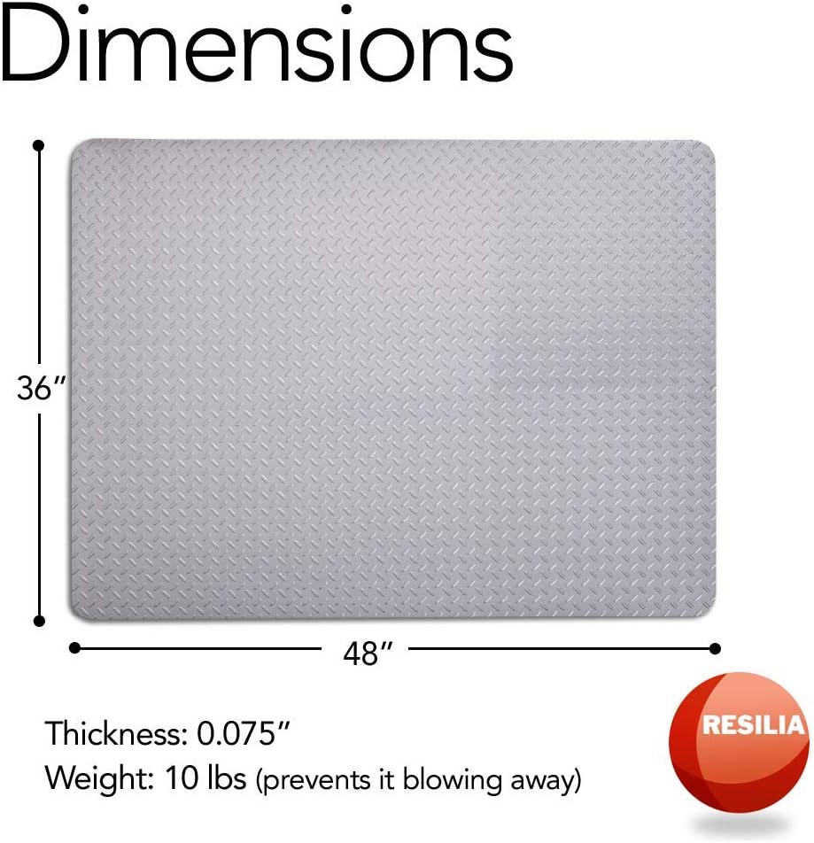 RESILIA Garage Mat, Prevents Stains Decorative Embossed Diamond Plate Pattern Black, 3 Feet x 4 Feet, Made in The USA
