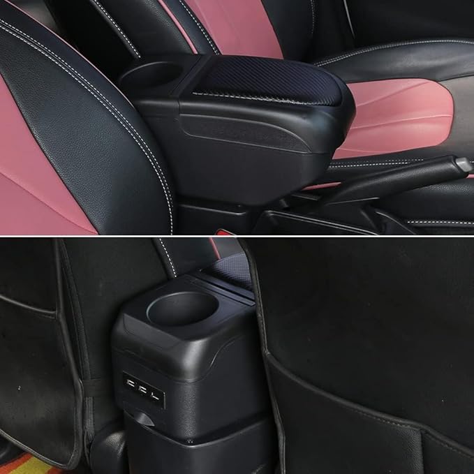 AULPHIKE Compatible with Ford Fiesta Armrest 3 MK7 2009-2017 Center Console Organizer Armrests Double Layer Storage Space with USB Ports