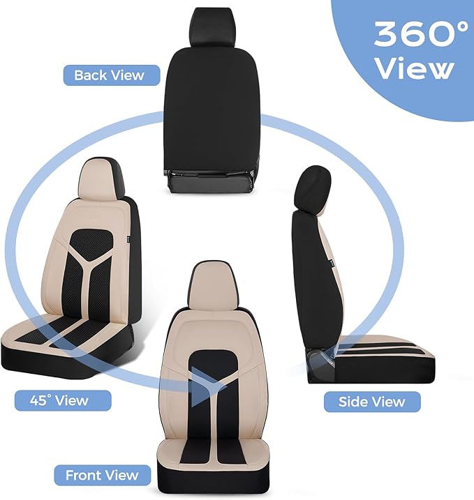 FLORICH Car Seat Covers Full Set, Universal Seat Cover 5 Seats, Automotive Seat Covers with Mesh Leather, Waterproof Car Seat Protector, Breathable Car Seat Cushion for Most Car SUV Truck, Beige