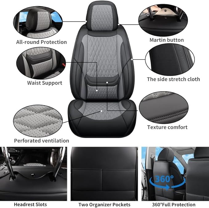 Car Seat Covers Full Set Custom Fit for Mercury Mariner 2005-2011 - Premium Faux Leather with Lumbar Support | Breathable, Waterproof, Anti-Slip, Durable (Black&Gray,Full Set)