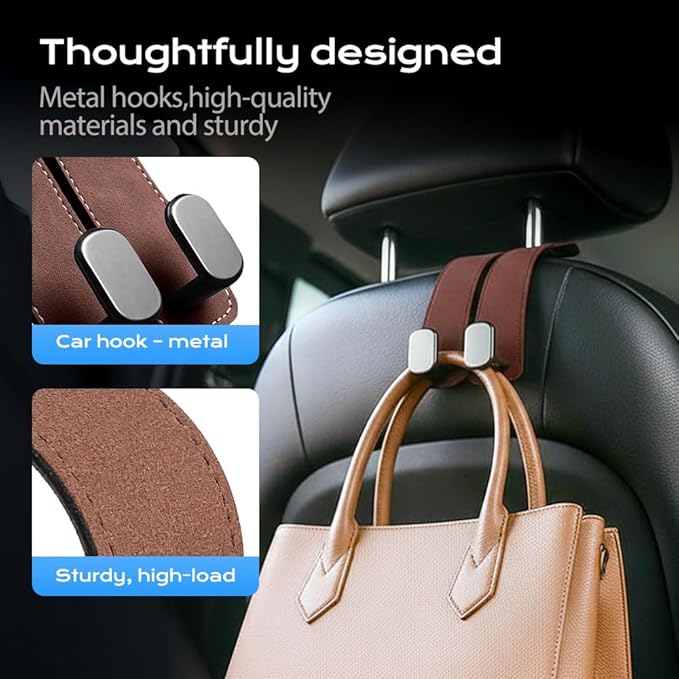2026 Car Headrest Storage Hooks - Universal Backseat Hanger Organizer for Handbags & Grocery Bags (1, Grey)
