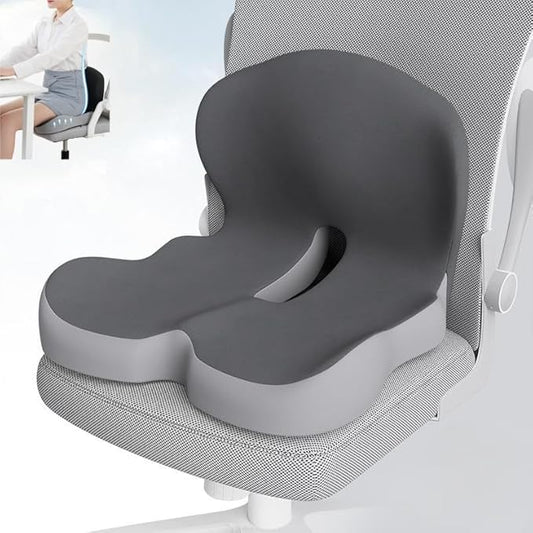 L-Shaped Memory Foam Seat Cushion with Lumbar Support-Ergonomic Car & Office Chair Cushion for Sciatica, Coccyx & Back Pain Relief Supports Hips & Back for Drivers & Long Sitting (Double Grey)