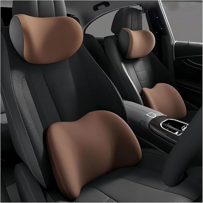 Car Lumbar Support Pillow and Car Neck Pillow Kit for Jeep Compass (MP) 2017-2019 2020 2021 2022 2023 2024 2025 2026, Car Seat Neck Back Rest Pillows, Ergonomic Car Seat Headrest & Lumbar Cushion