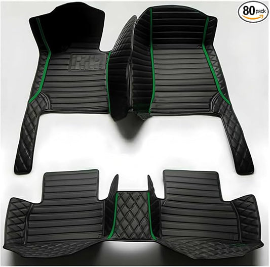 TREGOO All Weather Car Mats Custom Fit Non Slip Floor Mats for 1998-2025 Cars Personalized Leather Protection Pads Suitable for Men Women (Black Double Panel with Green Stripe)