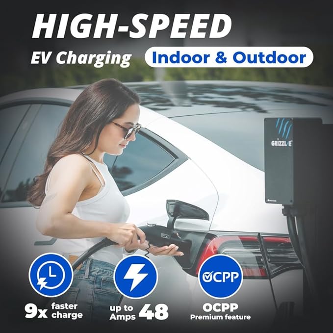 Grizzl-E 48A Ultimate Level 2 Fast Electric Vehicle (EV) Charger, UL Tested and Certified, Metal Case, Indoor/Outdoor Electric Car Fast Charging Station, Hardwired, Classic Black, J1772