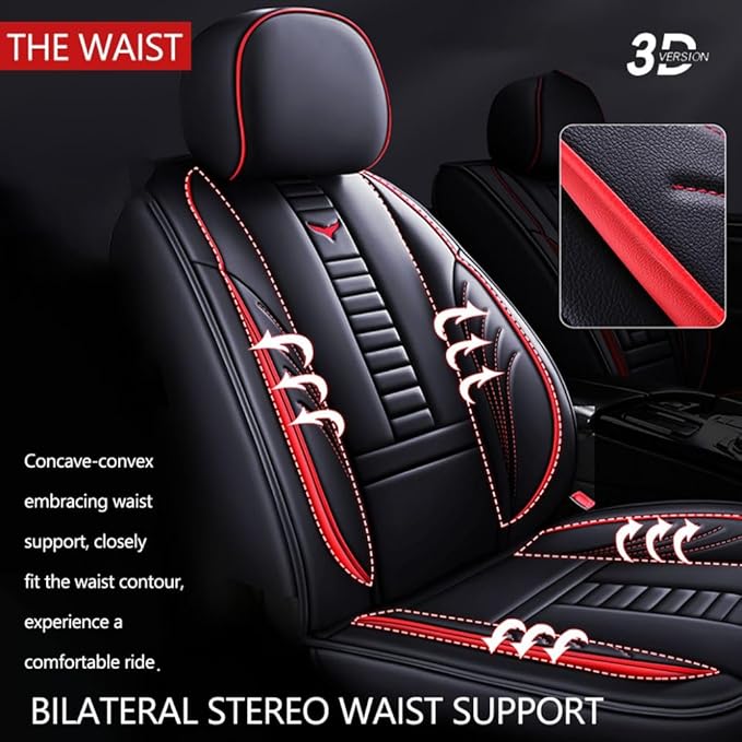 for Toyota CHR Seat Covers 2018-2026, Full Coverage Customized Car Seat Covers, Premium Leather Waterproof Stain-Resistant Easy to Install (Luxury 5 Seats, Black&Red)