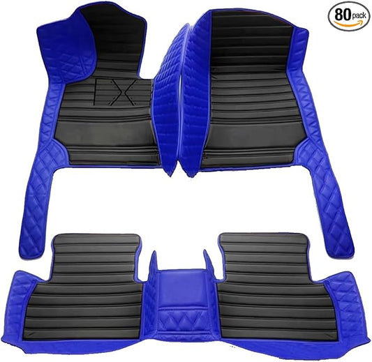 TREGOO All Weather Car Mats Custom Fit Non Slip Floor Mats for 1998-2025 Cars Personalized Leather Protection Pads Suitable for Men Women (Edge Blue, Middle Black Horizontal bar)
