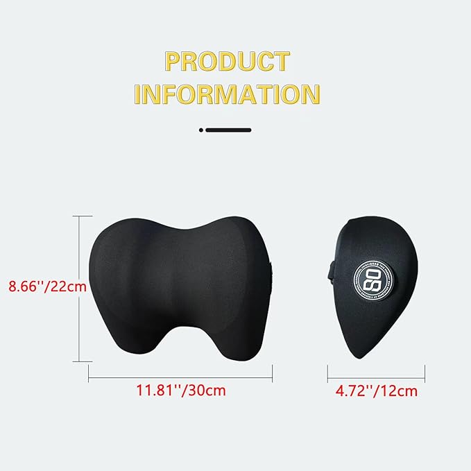 Super Cozy Car Headrest Pillow, 100% Memory Foam Car Neck Pillow with Adjustable Strap & Breathable Removable Cover, Ergonomic Design - Travel Pillow Car Pillow for Neck/Back Pain Relief(Black, 1PC)