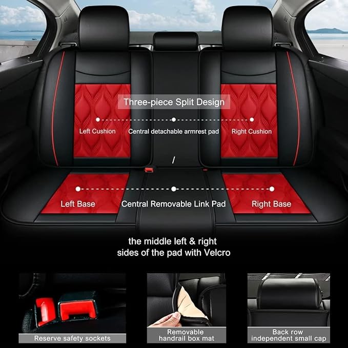 AOMSAZTO Car Seat Covers Full Set Fit for Hyundai Elantra 2017-2026 Waterproof Faux Leather Car Seat Cushions Automotive 5 Seat Covers Set（Black&Red）