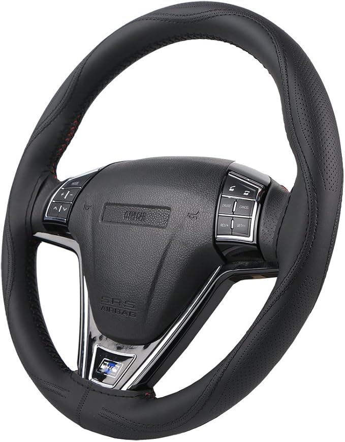 19.6 Inch Artificial Leather Car Steering Wheel Cover with Needles and Thread DIY Hand Sewing Anti-Slip Auto Steering Cover for Volvo Mercedes Actros Etc Black